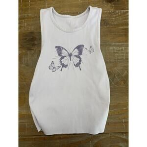 Aerie Purple Butterfly Ribbed Tank Top Youth Girls Medium Soft Casual Summer